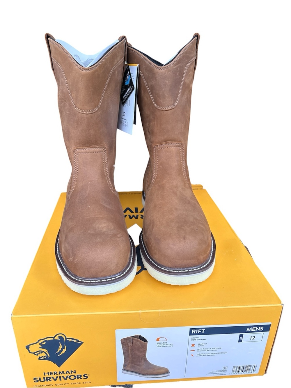 Herman Survivors Men's Steel Toe Rift Pull On Western Work Boots Size 12